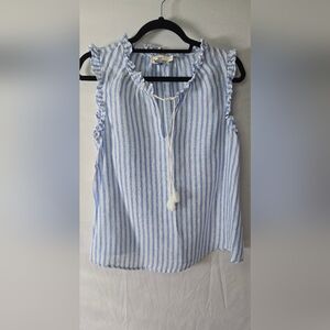 Vineyard Vines 100% Linen Blue/White Stripe Nautical Sleeveless Top Size XS